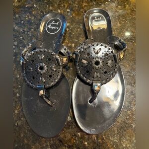 Jack Rogers Black Jelly Medallion Thong Sandals Girls Size 4